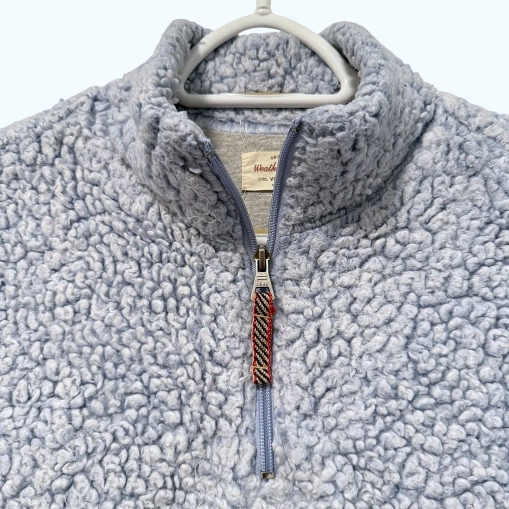 Weatherproof Vintage Pullover Blue Excellent Faux Fur Sherpa 1/4 Zip Women M - Picture 2 of 9